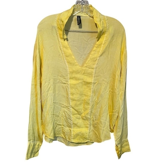 Onz Made In Italy Yellow Long Sleeve Popover Top - Picture 1 of 7